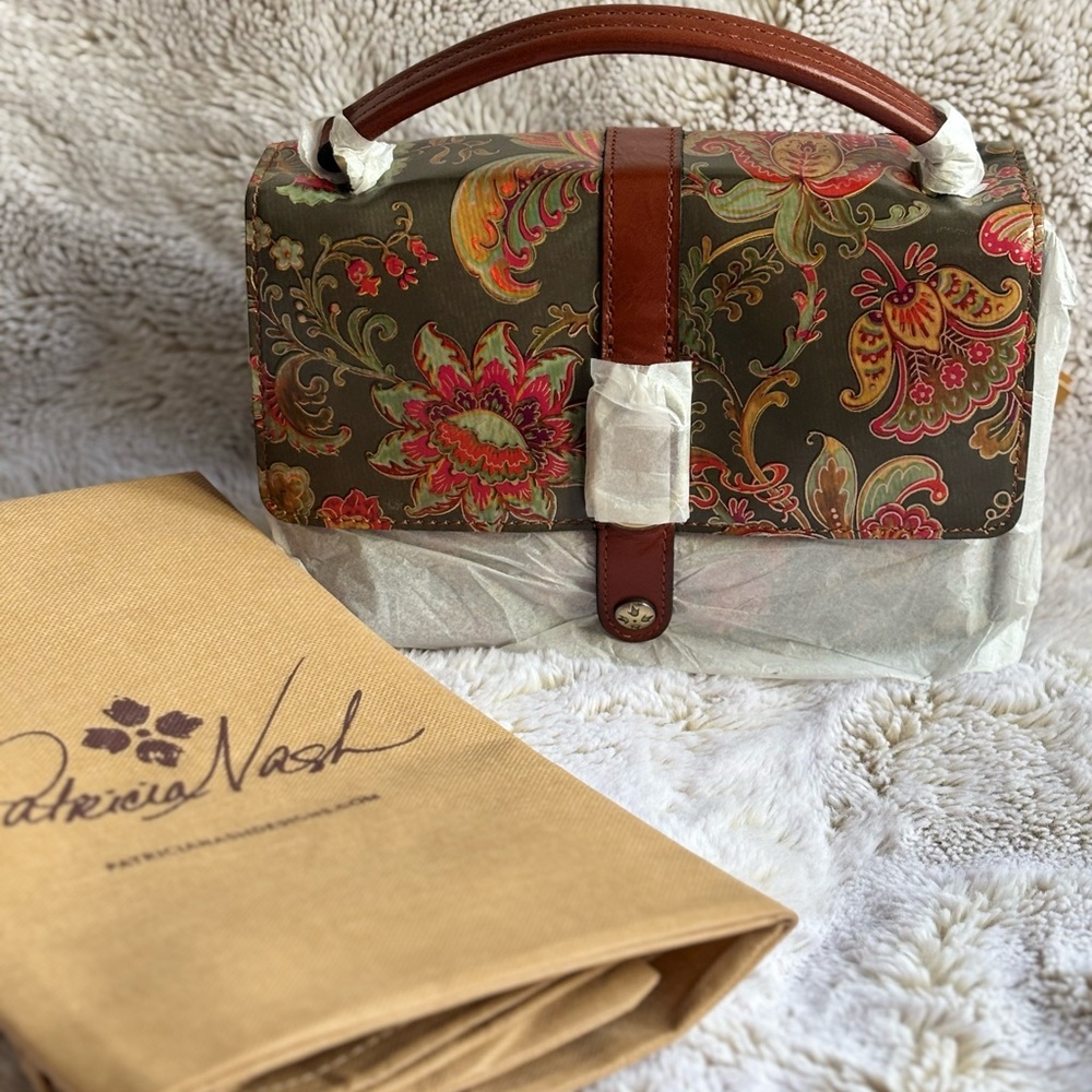 Patricia Nash Amara Floral Brown Satchel/Crossbody Handbag